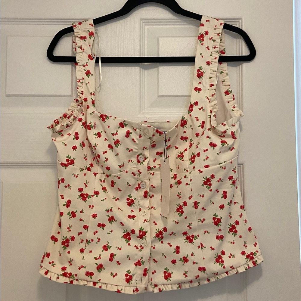 Zara Red Floral Button-Up Top